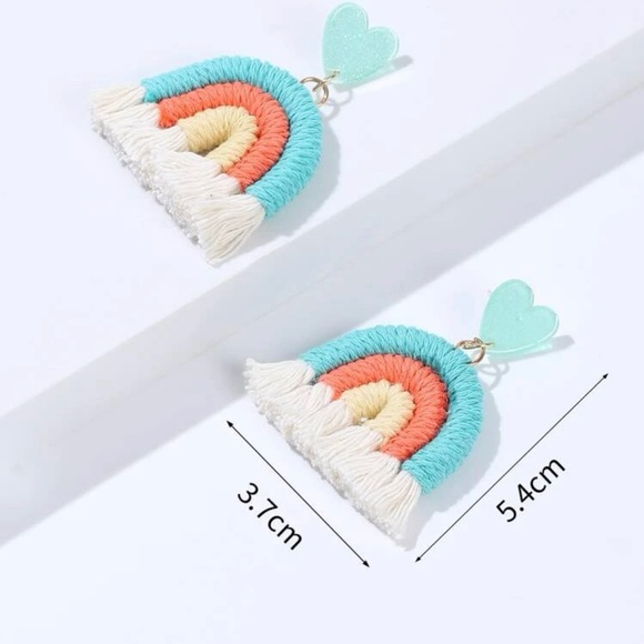 Boho Heart Rainbow Tassel Earrings - Picture 3 of 3